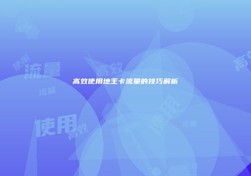 高效使用地王卡流量的技巧解析