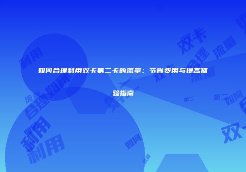如何合理利用双卡第二卡的流量：节省费用与提高体验指南