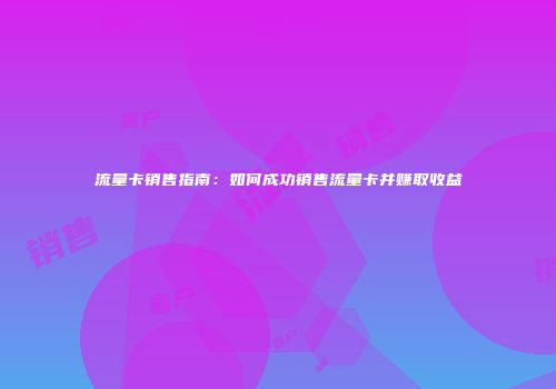 流量卡销售指南:如何成功销售流量卡并赚取收益