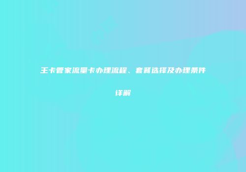 王卡管家流量卡办理流程、套餐选择及办理条件详解