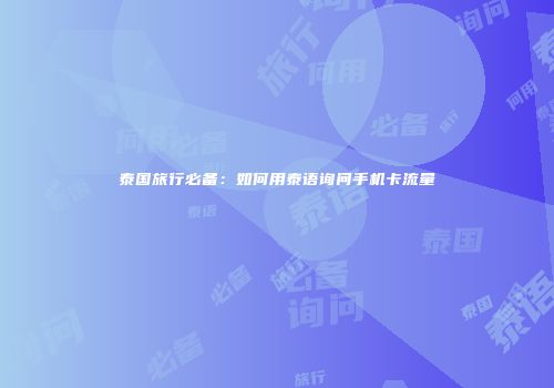 泰国旅行必备:如何用泰语询问手机卡流量