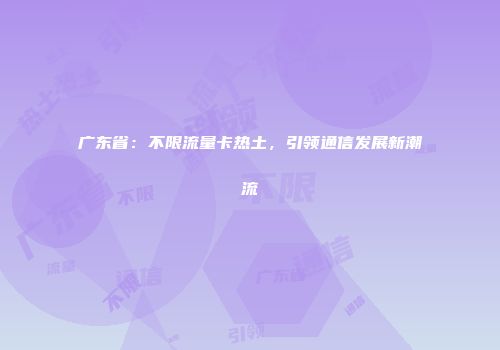 广东省：不限流量卡热土，引领通信发展新潮流