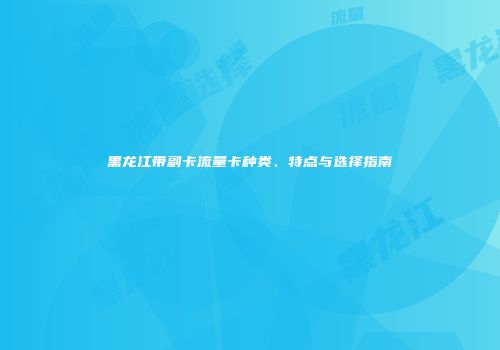 黑龙江带副卡流量卡种类、特点与选择指南