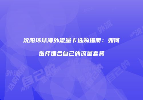 沈阳环球海外流量卡选购指南:如何选择适合自己的流量套餐