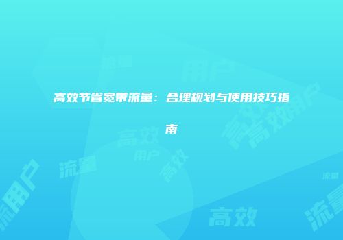 高效节省宽带流量：合理规划与使用技巧指南