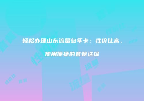 轻松办理山东流量包年卡:性价比高、使用便捷的套餐选择