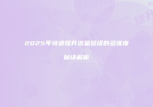 2025年快速提升流量层级的多维度秘诀解析