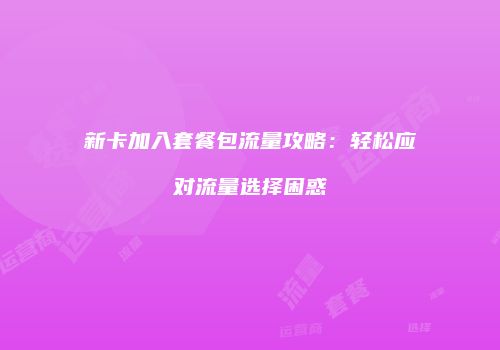 新卡加入套餐包流量攻略：轻松应对流量选择困惑
