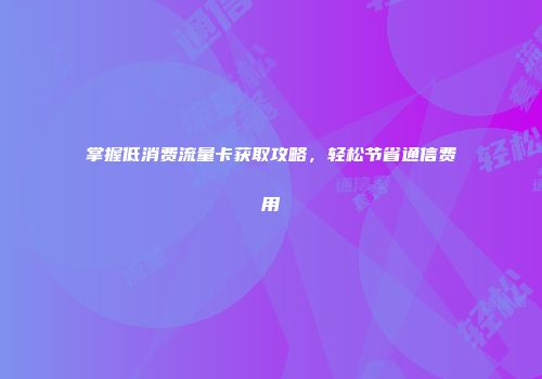 掌握低消费流量卡获取攻略,轻松节省通信费用