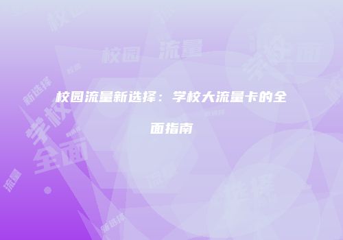 校园流量新选择：学校大流量卡的全面指南