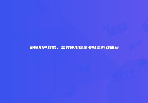 荣耀用户攻略：高效使用流量卡畅享游戏体验
