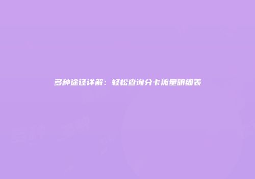 多种途径详解：轻松查询分卡流量明细表