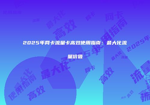 2025年网卡流量卡高效使用指南：最大化流量价值
