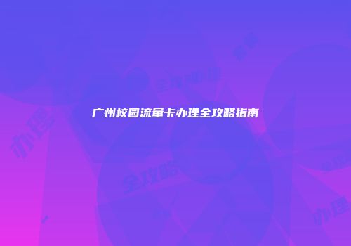 广州校园流量卡办理全攻略指南