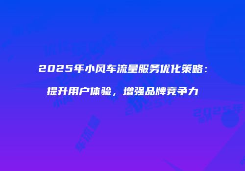 2025年小风车流量服务优化策略:提升用户体验,增强品牌竞争力