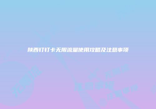陕西钉钉卡无限流量使用攻略及注意事项