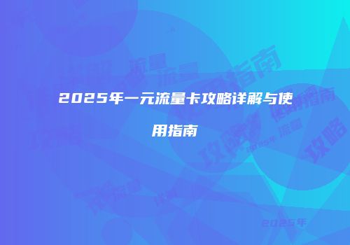 2025年一元流量卡攻略详解与使用指南