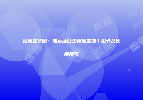 省流量攻略：推荐适合少用流量的手机卡及使用技巧