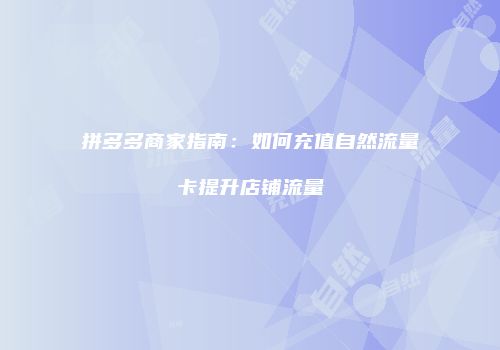 拼多多商家指南：如何充值自然流量卡提升店铺流量