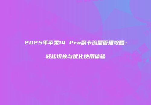 2025年苹果14 Pro副卡流量管理攻略：轻松切换与优化使用体验