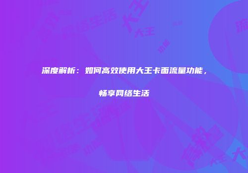 深度解析：如何高效使用大王卡面流量功能，畅享网络生活