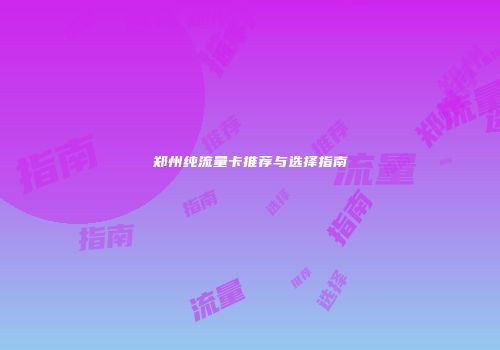 郑州纯流量卡推荐与选择指南