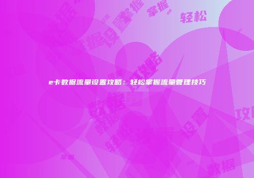 e卡数据流量设置攻略：轻松掌握流量管理技巧