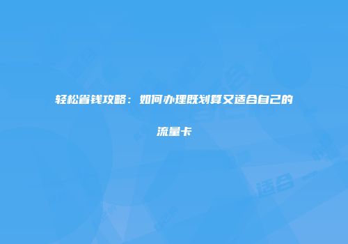 轻松省钱攻略：如何办理既划算又适合自己的流量卡