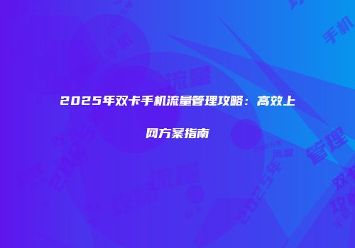 2025年双卡手机流量管理攻略：高效上网方案指南