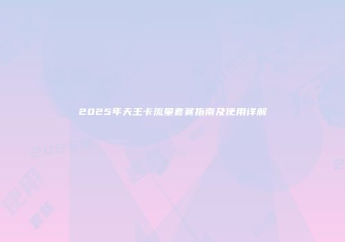 2025年天王卡流量套餐指南及使用详解