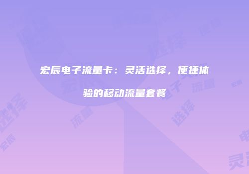 宏辰电子流量卡：灵活选择，便捷体验的移动流量套餐