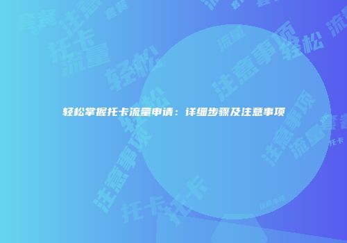 轻松掌握托卡流量申请：详细步骤及注意事项