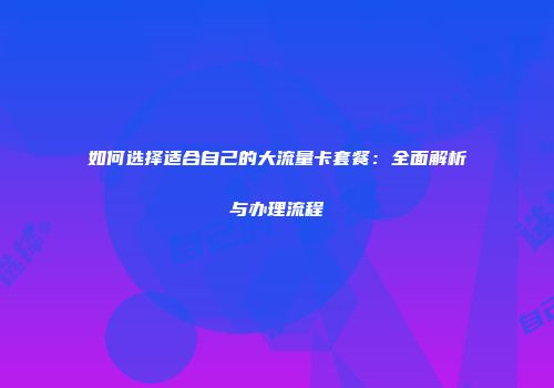如何选择适合自己的大流量卡套餐:全面解析与办理流程