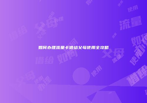如何办理流量卡借给父母使用全攻略