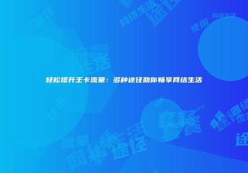 轻松提升王卡流量:多种途径助你畅享网络生活