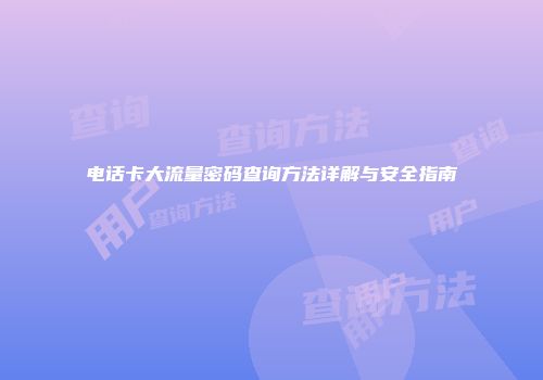 电话卡大流量密码查询方法详解与安全指南