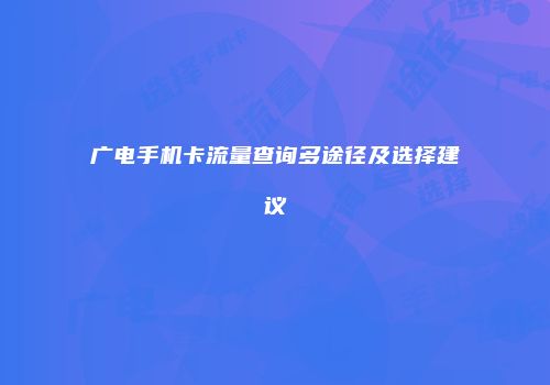 广电手机卡流量查询多途径及选择建议