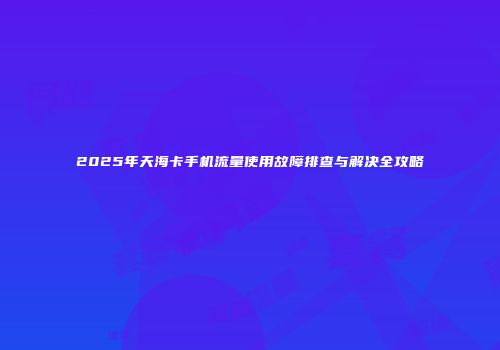 2025年天海卡手机流量使用故障排查与解决全攻略