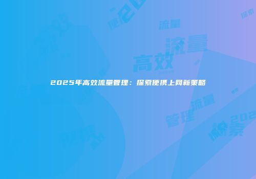 2025年高效流量管理:探索便携上网新策略