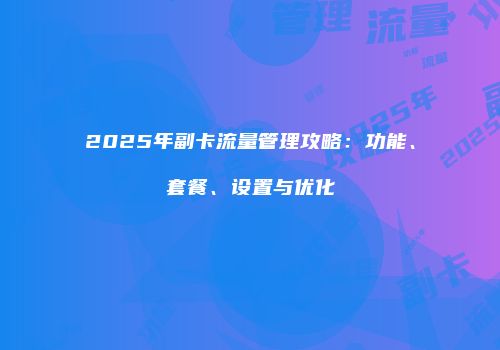 2025年副卡流量管理攻略：功能、套餐、设置与优化