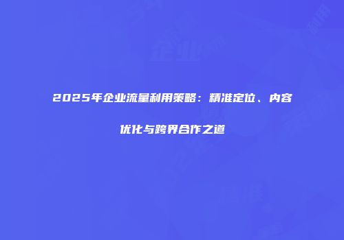 2025年企业流量利用策略：精准定位、内容优化与跨界合作之道