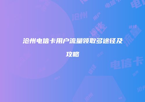 沧州电信卡用户流量领取多途径及攻略