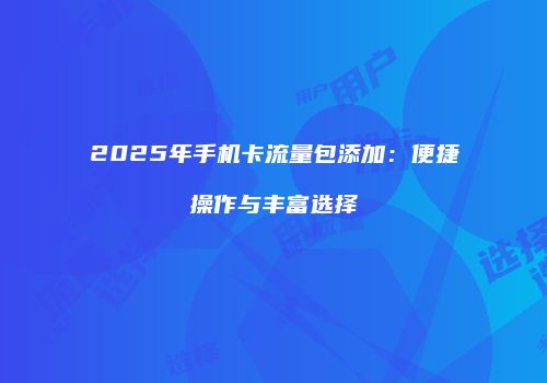2025年手机卡流量包添加：便捷操作与丰富选择