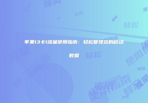 苹果13卡1流量使用指南：轻松管理您的移动数据