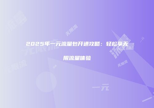 2025年一元流量包开通攻略：轻松享无限流量体验