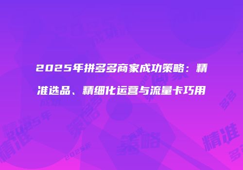 2025年拼多多商家成功策略：精准选品、精细化运营与流量卡巧用