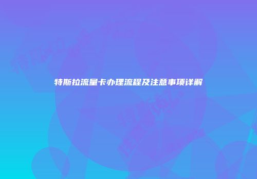 特斯拉流量卡办理流程及注意事项详解