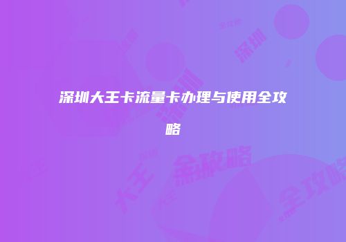 深圳大王卡流量卡办理与使用全攻略