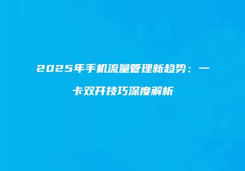 2025年手机流量管理新趋势：一卡双开技巧深度解析