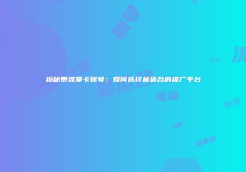 揭秘带流量卡账号：如何选择最适合的推广平台
